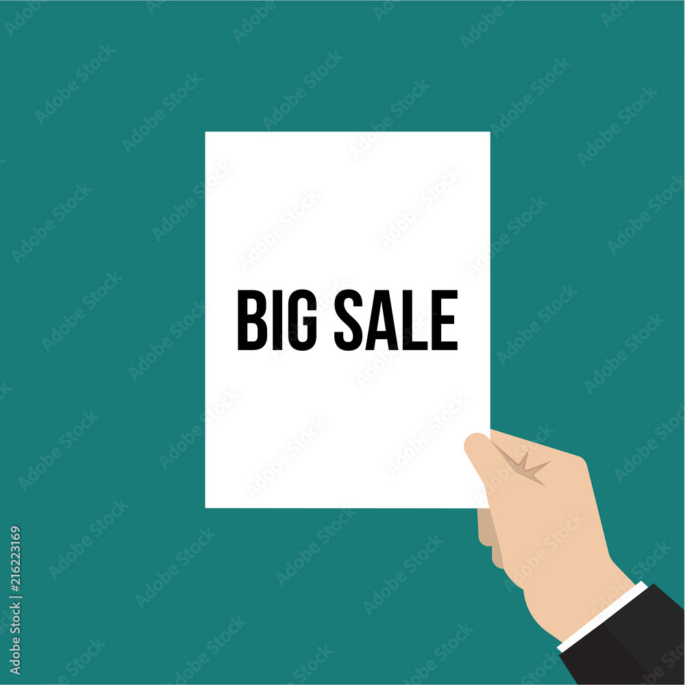 Man showing paper BIG SALE text Man showing paper BIG SALE text