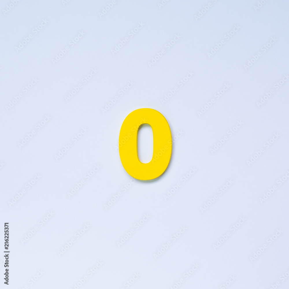 Wooden number 0 with yellow color on white background. Wooden number 0 with yellow color on white background.