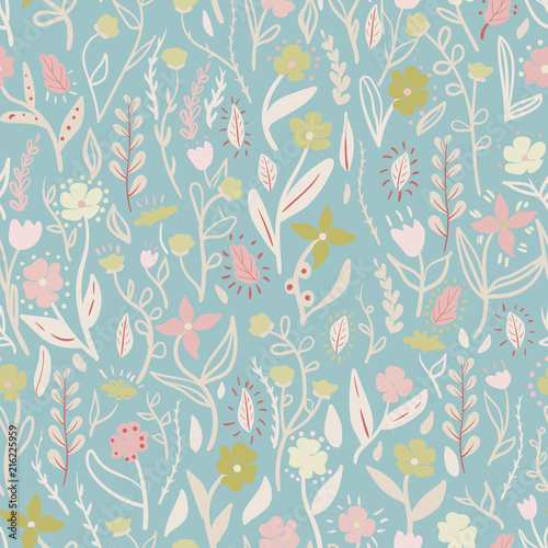 Meadow. Wildflowers pattern. Hand drawn Floral pattern. Seamless vector texture. Elegant template for fashion prints. Surface with meadow flowers and herbs.
