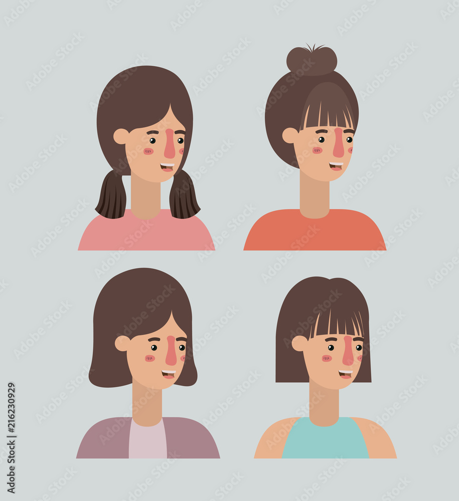 group of women with diferents styles characters group of women with diferents styles characters