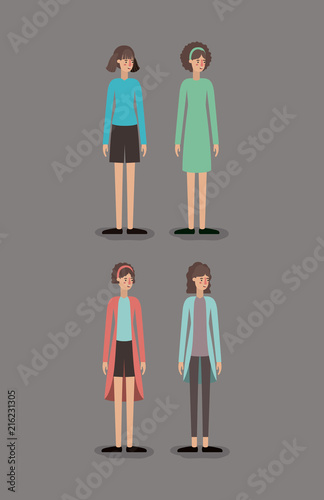 group of women with diferents styles characters photo