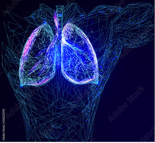 human lungs. Abstract image of a human lungs in the form of a starry sky or space, consisting of points, lines, and shapes in the form of planets, stars and the universe.