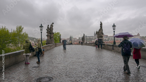 City of Prague and Charles Bridge on a cloudy day