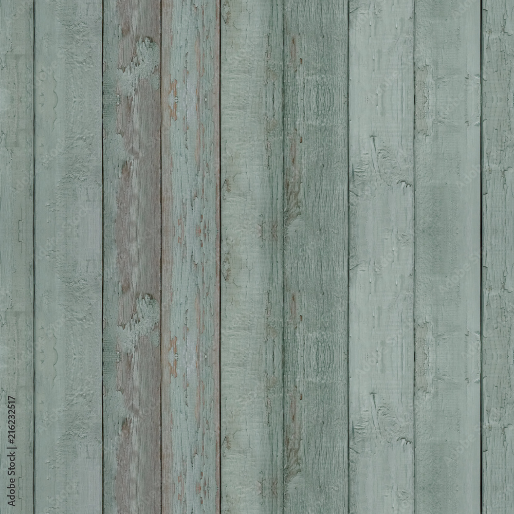 Seamless pattern of textured grey wooden plank wall with moss
