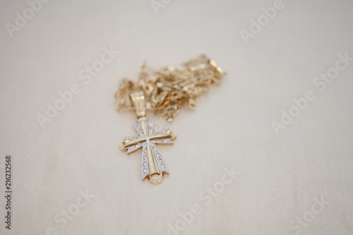 Crucifix necklace worn by a bride