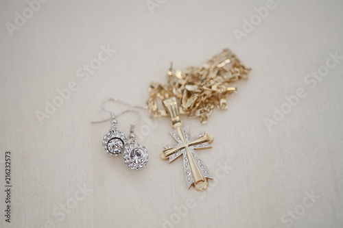 Crucifix necklace worn by a bride