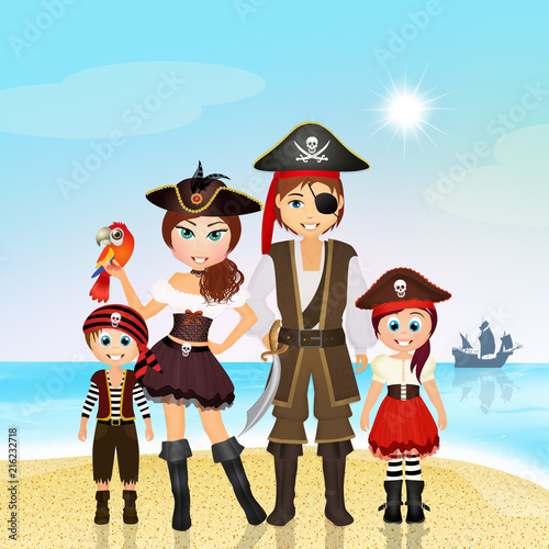 family of pirate on the island photo