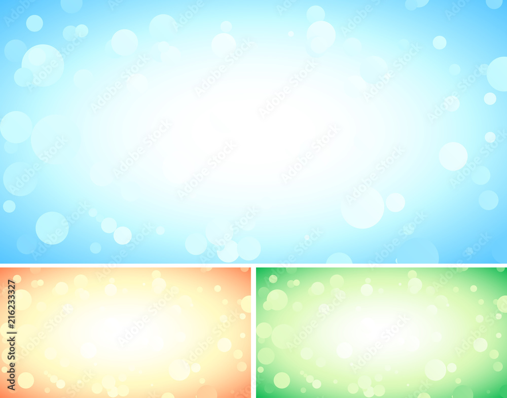 Set of three abstract blue backgrounds with bokeh lights Set of three abstract blue backgrounds with bokeh lights