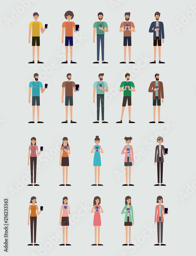 group of people using smartphone vector illustration design