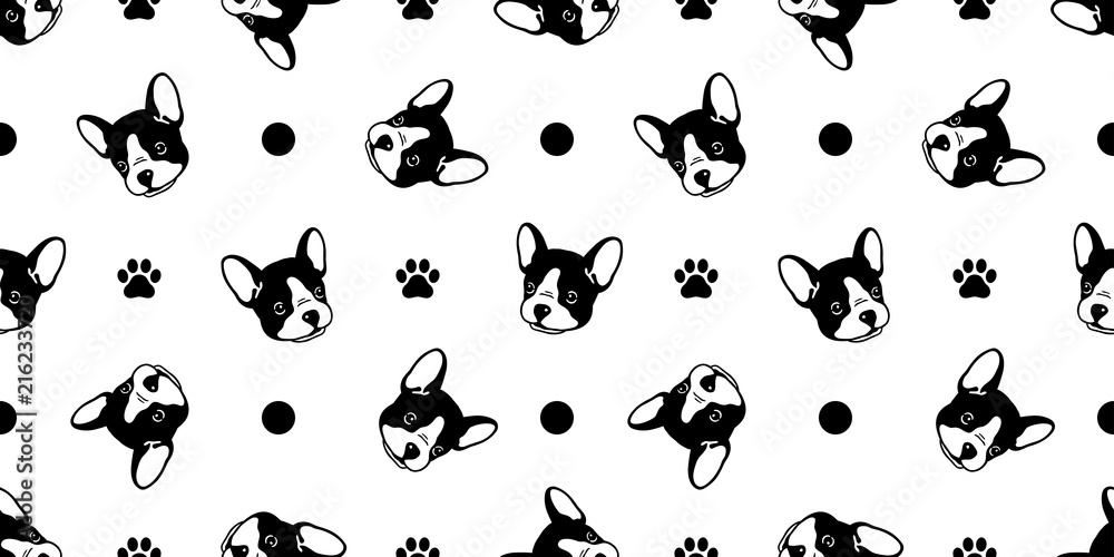Fototapeta Dog seamless pattern french bulldog vector polka dot scarf isolated cartoon tile background paw Bow tie wallpaper