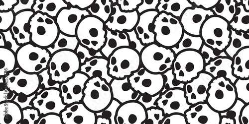 Skull seamless Halloween vector pattern Ghost head bone scarf isolated tile background repeat wallpaper