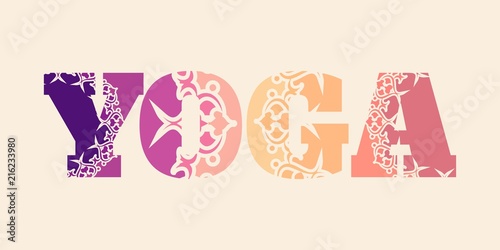 Yoga word creative design concept. Decorative texture