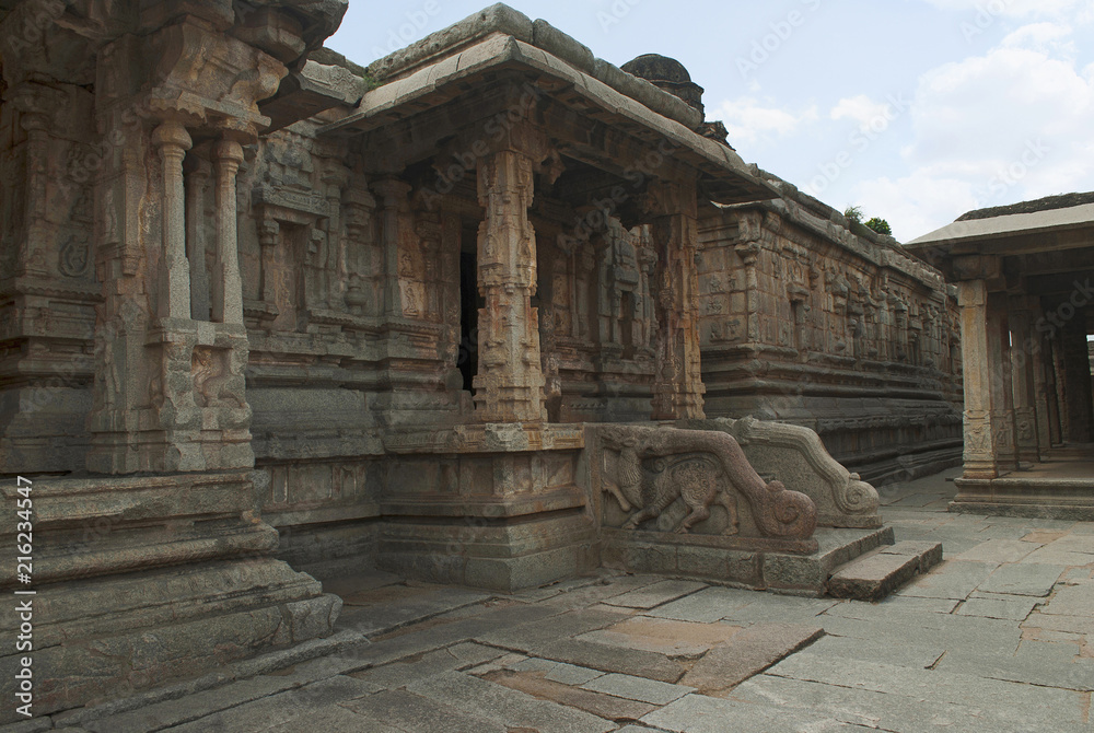 Side, north, entrance to the ardha-mandapa, Krishna Temple, Hampi, Karnataka. Exterior view. Sacred Center.
