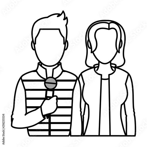 line professional man and woman partner reporters