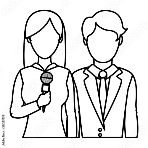 line professional woman and man partner reporters