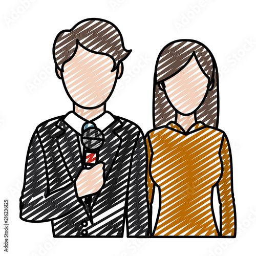 doodle man and woman reporters professional partner
