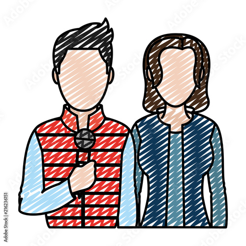doodle professional man and woman partner reporters
