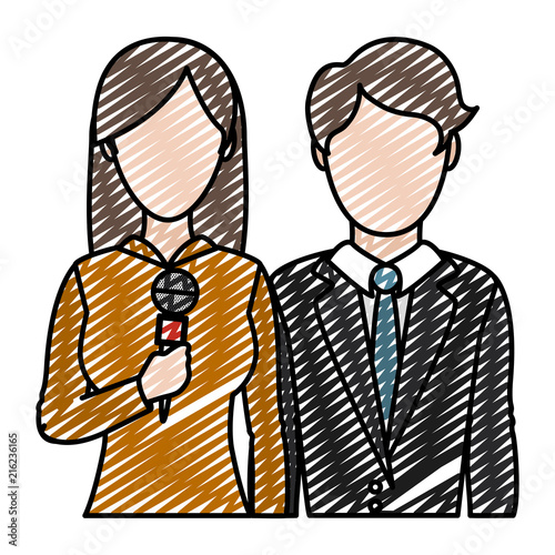 doodle professional woman and man partner reporters