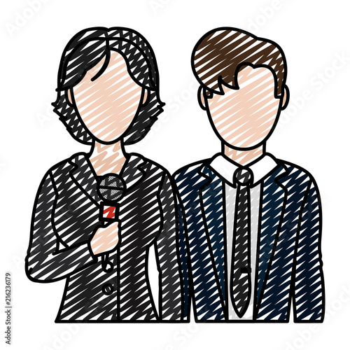doodle woman and man press partner reporters