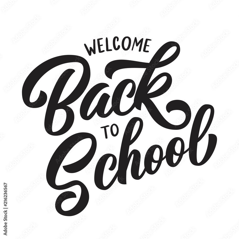 Welcome back to school hand drawn lettering, custom brush calligraphy on white background. Vector illustration. Welcome back to school hand drawn lettering, custom brush calligraphy on white background. Vector illustration.