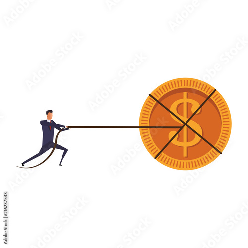Businessman pulling coin with rope vector illustration graphic design