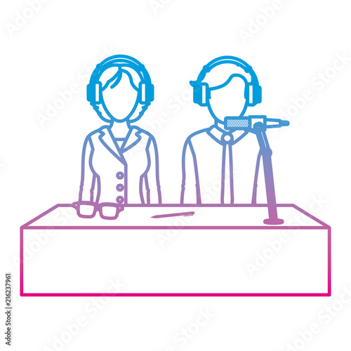 degraded line woman and man partner reporters press