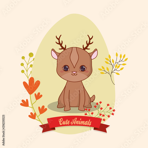 cute icon with decorative leves and floers over brown background, colorful design. vector illustration