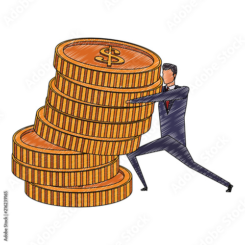 Businessman with coins stacked vector illustration graphic design