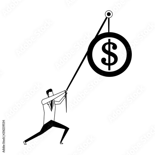 Businessman pulling up coin with rope vector illustration graphic design