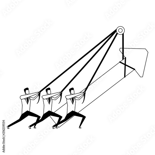 Businessmens pulling arrow up with rope vector illustration graphic design