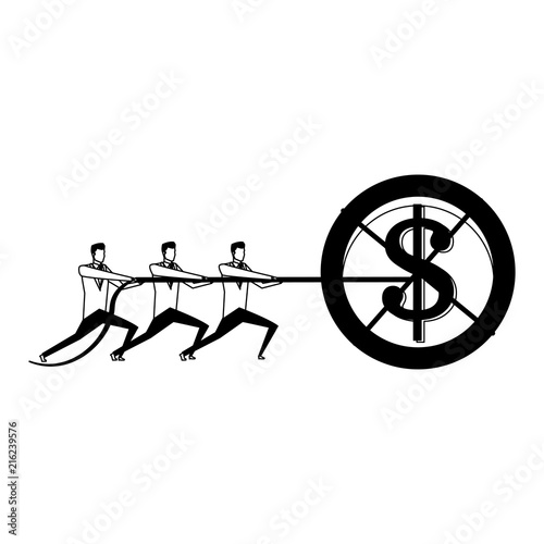 Businessmens pulling coin with rope vector illustration graphic design