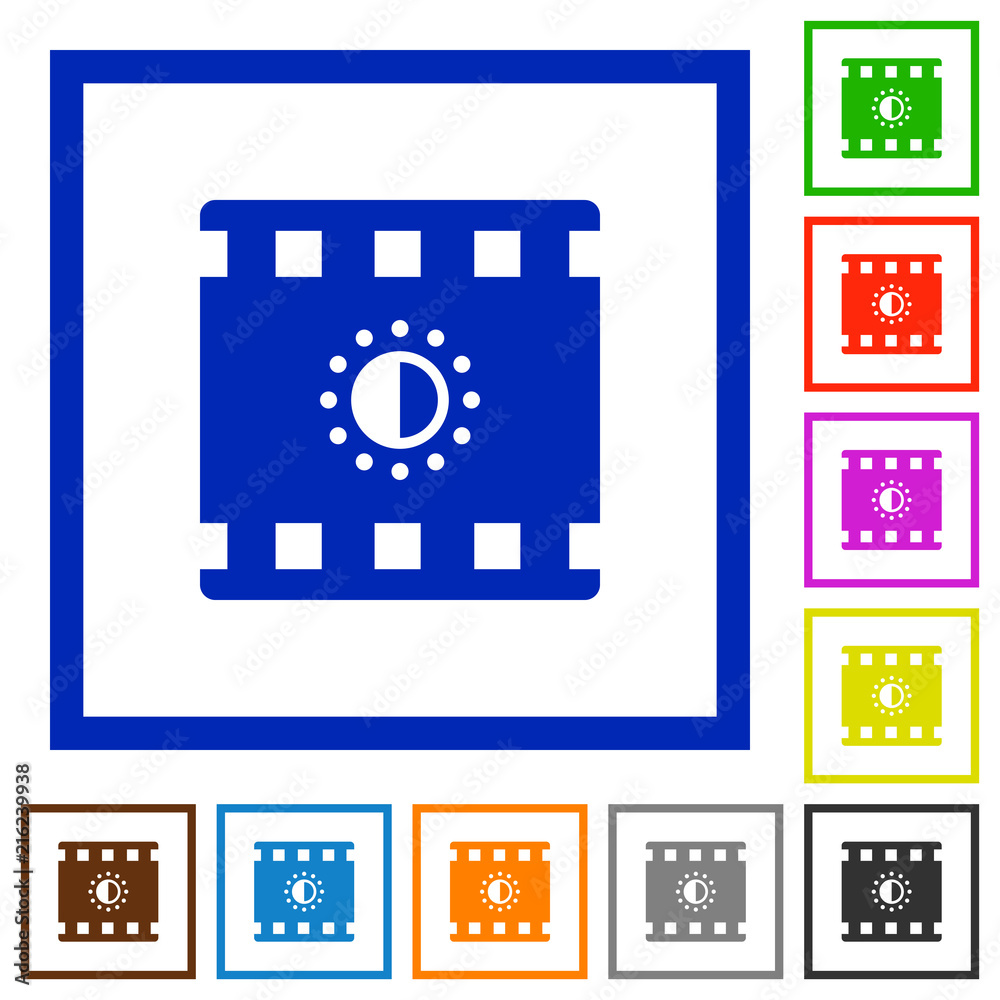 Movie saturation flat framed icons Movie saturation flat framed icons