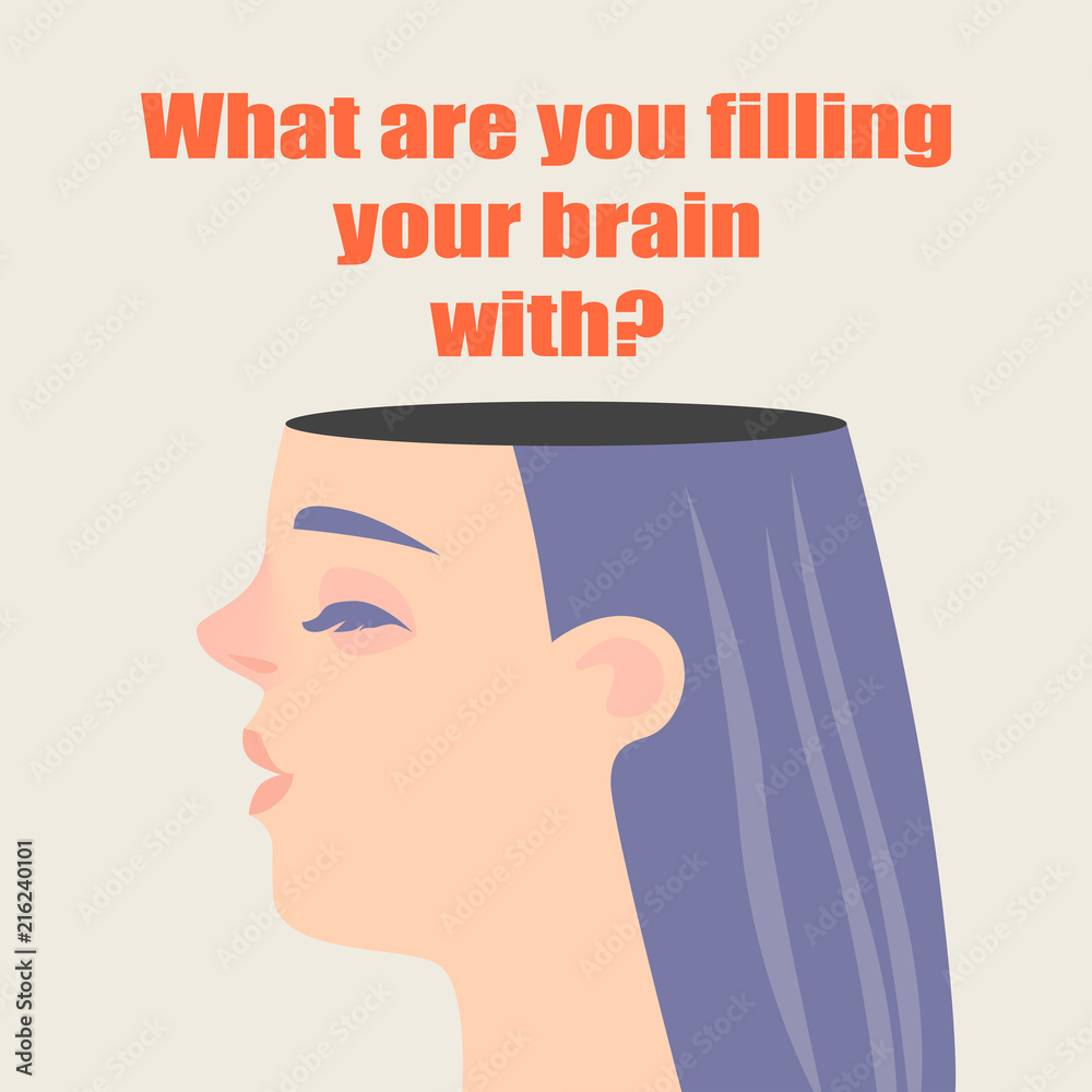 Conceptual image of secrets of the human brain. Vector illustration in a cartoon style.