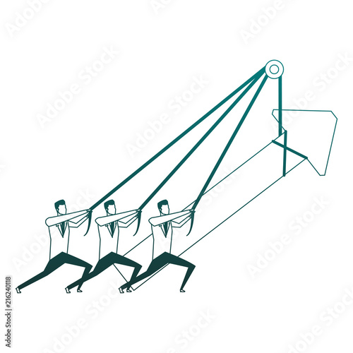 Businessmens pulling arrow up with rope vector illustration graphic design