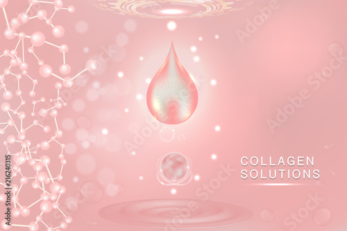 Pink Collagen Serum drop, cosmetic advertising background ready to use, luxury skin care ad, vector 3d illustration.