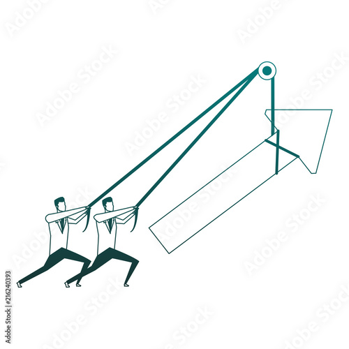 Businessmens pulling arrow up with rope vector illustration graphic design