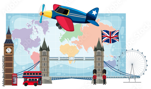 Canvas Print London landmarks infront of map