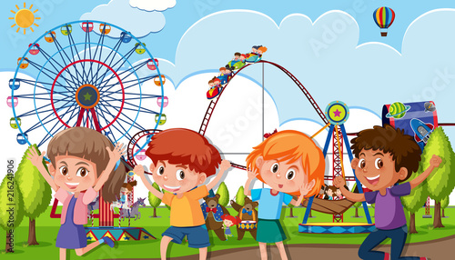 A group of children at theme park
