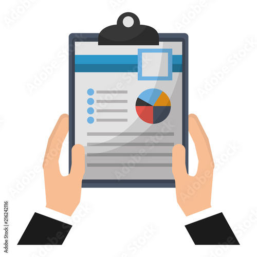 hands holding clipboard with report chart diagram