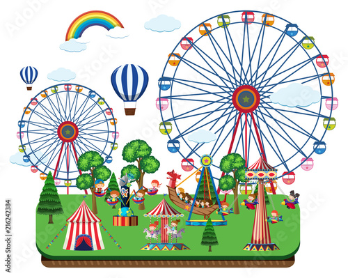 Fair scene with amusement rides