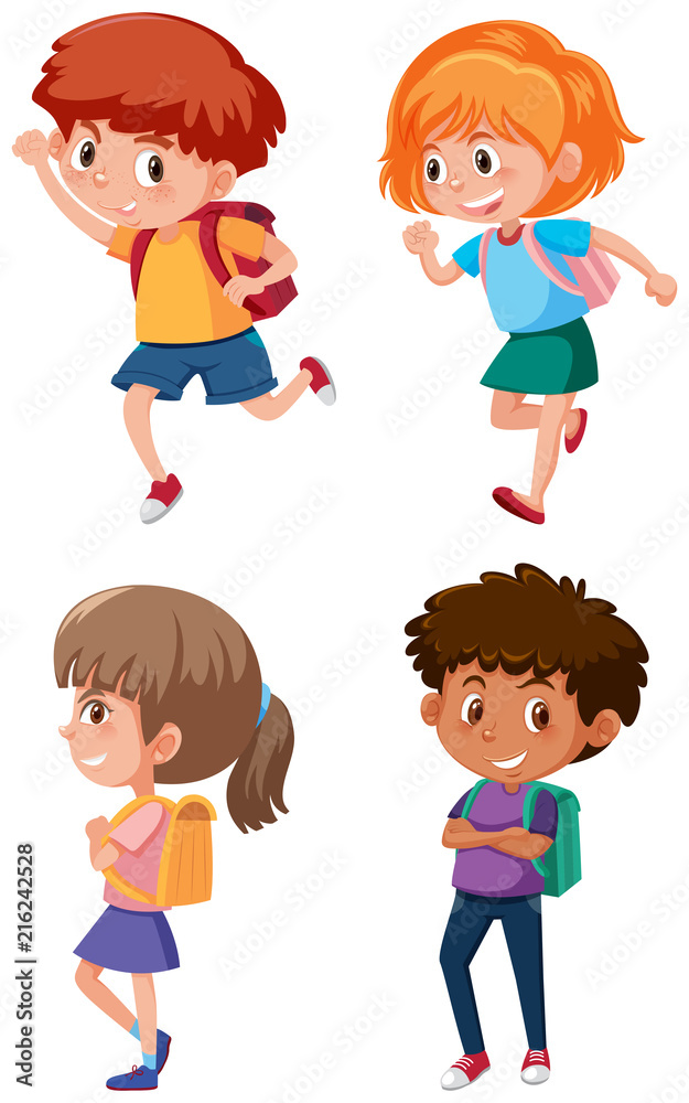 A set of students with backpack A set of students with backpack