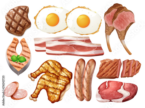 Set of different poultry and meats