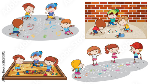 Set of children playing