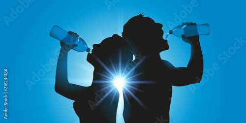soif - bouteille d’eau - sportif - chaleur - canicule - eau - boire - footing - fitness - boire à la bouteille