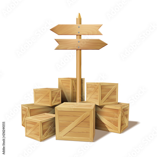 Pile of stacked sealed goods wooden boxes