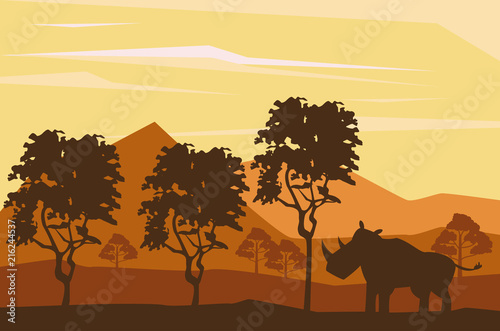 Rhino african animals silhouetttes at savanna vector illustration graphic design © Jemastock