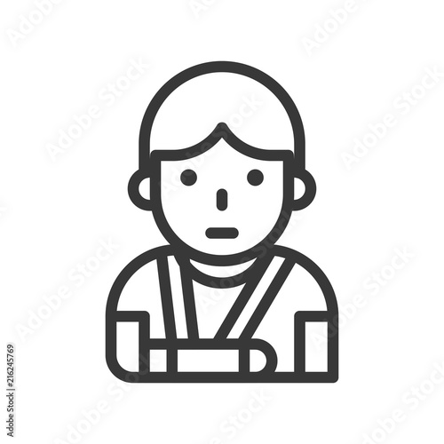 injured patient with broken arm and arm sling outline icon