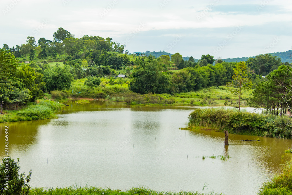 Fototapeta premium A natural reservoir in the mountains.