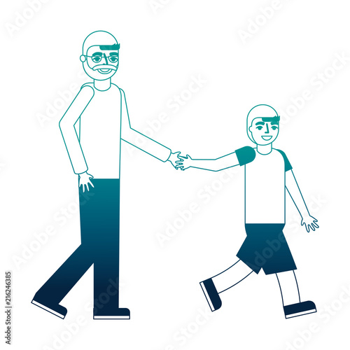 grandfather holding hand grandson walking