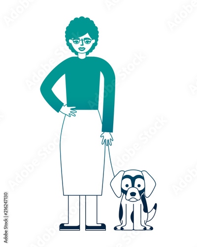 grandmother standing with her beagle dog